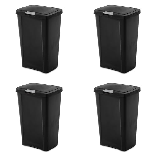 Sterilite 13 Gallon TouchTop Wastebasket w/ Lid, Opens with Touch, Trash Can for the Kitchen or Mudroom, Matte, Black, 4