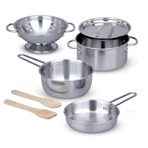 Melissa And Doug Stainless Steel Pots And Pans 8 Piece Play Kitchen