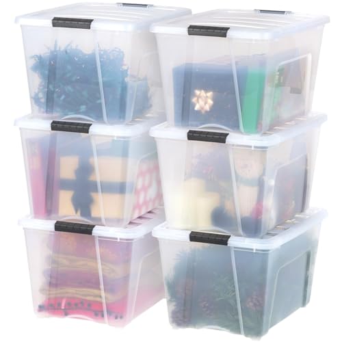 IRIS USA 54 Qt Stackable Plastic Storage Bins with Lids, 6 Pack - BPA-Free, Made in USA - See-Through Organizing Solutio
