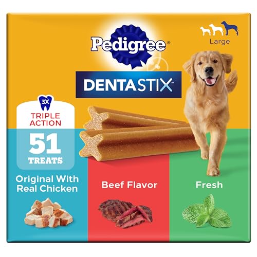 Pedigree Dentastix Large Breed Dog Treats, Original, Beef & Fresh Flavor, 2.73 lb. Variety Pack (51 Treats)