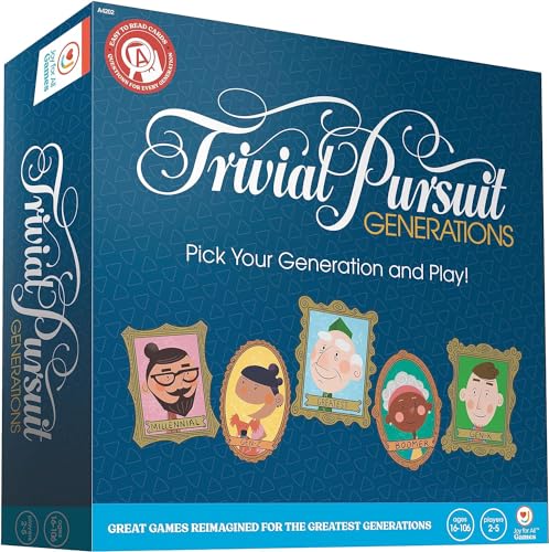 Joy for All Trivial Pursuit Generations - Trivia for Seniors - Cognitive Thinking Game - Big Easy to Read Cards for Low Vision - Fill-in-the-Blank Trivia Cards - Memory Board Game Activity for Elderly