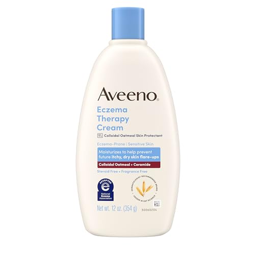Aveeno Eczema Therapy Daily Moisturizing Cream for Eczema-Prone Skin with Colloidal Oatmeal & Ceramide, Fragrance-Free, Steroid-Free, Soothes Dry, Itchy Irritated, Sensitive Skin 12 fl oz