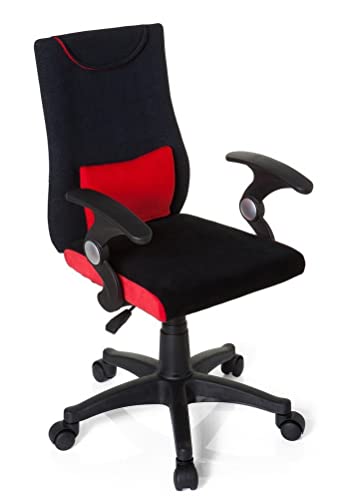 hjh OFFICE KIDDY PRO AL Kinder- & Jugenddrehstuhl, Stoff, mit Armlehnen, höhenverstellbar, Schwarz/Rot