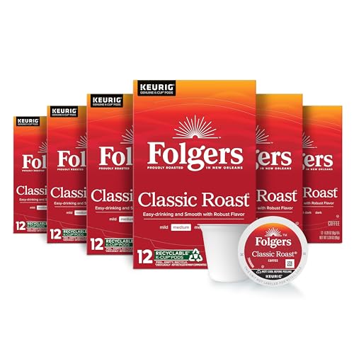 Folgers Classic Roast Medium Roast Coffee, 72 Keurig K-Cup Pods