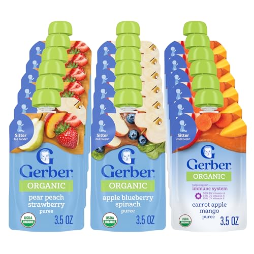 Gerber Organic Baby Food Pouches 2nd Foods Fruit Veggie 18-Pack
