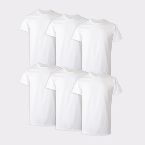 Hanes Mens Cotton, Moisture-wicking Crew Tee Undershirts, Multi-packs, White - 6 Pack, Large US