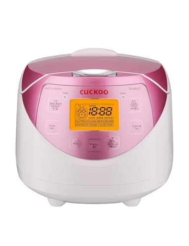 CUCKOO CR-0631F 6-Cup (Uncooked) / 12-Cup (Cooked) Micom Rice Cooker with Nonstick Inner Pot, 7 Menu Modes, LCD Display, Fuzzy Logic Tech, Auto Clean (White/Pink)