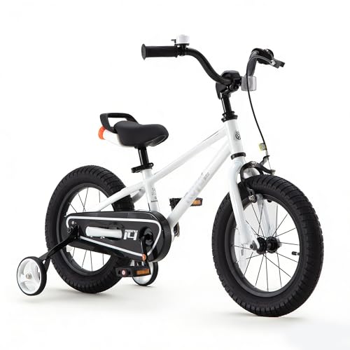 RoyalBaby Freestyle Kids Bike Boys Girls 16 Inch BMX Childrens Bicycle with Training Wheels & Kickstand for Ages 4-7 years, White