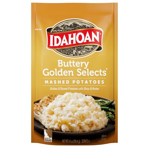 Idahoan Buttery Golden Selects Mashed Potatoes, Naturally Gluten-Free, 100% Real Idaho Potatoes, 4 servings per bag, 4.1 ounce (Pack of 10)