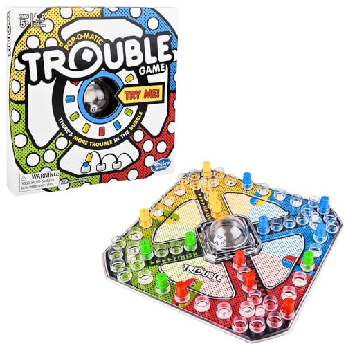 Hasbro Gaming Trouble Kids Board Game, Pop-o-Matic Trouble Game, Kids Games for 2-4 Players, Family Board Games for Kids, Kids Gifts, Ages 5 and Up, Packaging May Vary