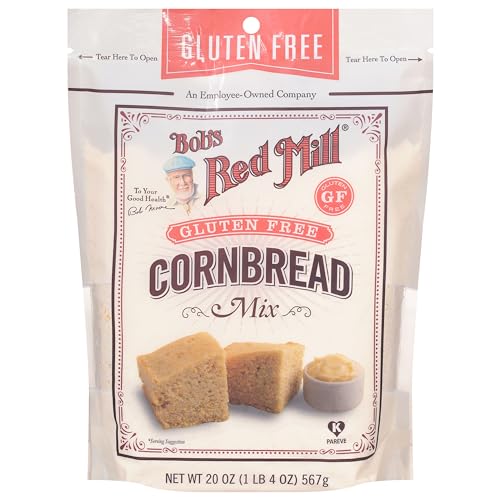 Bob's Red Mill Gluten Free Cornbread Mix, 20oz (Pack of 1) - Gluten Free, Kosher, Package makes one 9”x9” Pan or 12 Muffins - Moist, Light Texture