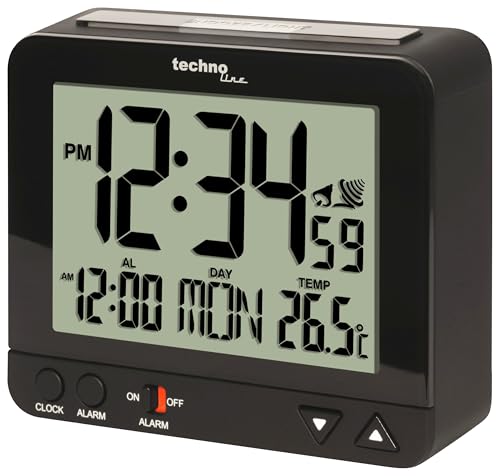 (-38%) Technoline WT 195 Funkwecker mit Temperaturanzeige | automatischer Zeiteinstellung | Snooze | Nachtlicht mit Lichtsensor | großem LCD-Display | Kalender & Wochentag | schwarz