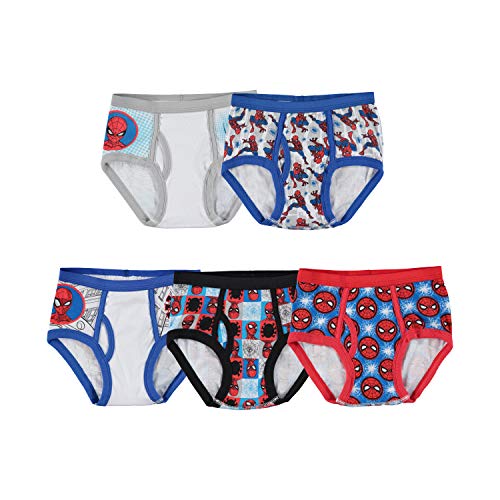 Spider-Man Boys' Little 100% Combed Cotton Brief Multipacks with Multiple Print Choices Available in Sizes 4, 6, 8, 10, and 12, 5-Pack