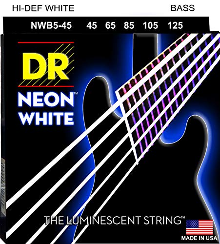 DR Strings - farbige Bass Saiten - white - 5-saiter, 045-125