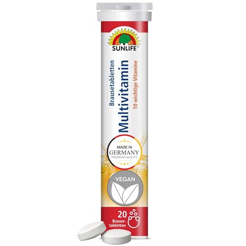 🔥 SELTEN SO GÜNSTIG (-47%) Sunlife Multivitamin Brausetabletten - 1x20 Stück - Multivitamin Tabletten mit Orangen Geschmack - Brausetabletten mit 10 Vitaminen - Nahrungsergänzungsmittel Multivitamine - Vitamine Tagesbedarf