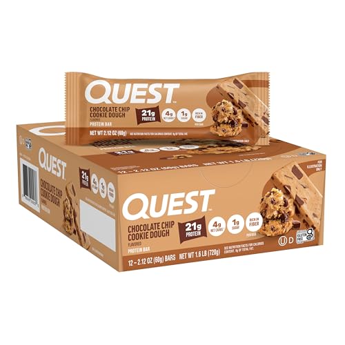 Quest Nutrition Chocolate Chip Dough Cookie Protein Bars, 21g Protein, 1g Sugar, 4g Net Carb, Gluten Free, Keto Friendy, 12 Count