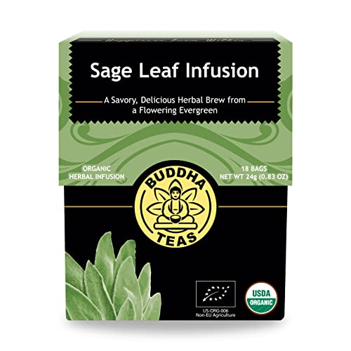 Buddha Teas - Organic Sage Leaf Tea - Herbal Tea - With Vitamins & Minerals - Clean Ingredients - Caffeine Free - OU Kosher - 18 Bleach-Free Tea Bags (Pack of 1)