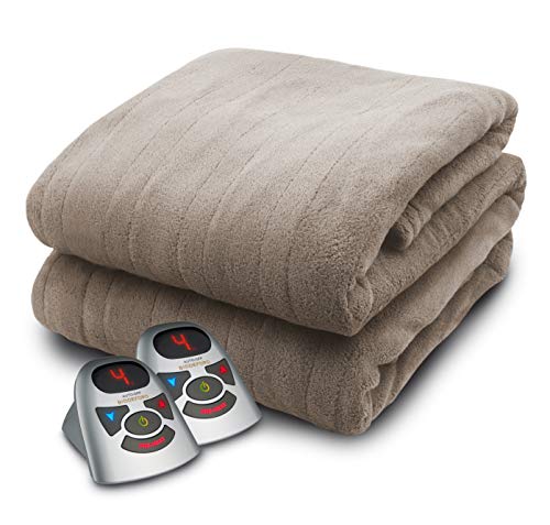BIDDEFORD BLANKETS Micro Plush Electric Heated Blanket with Digital Controller, Queen, Taupe