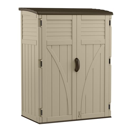 Suncast 54 Cubic Feet Vertical Storage Shed with Durable Plastic Construction, Multiple Wall Panels and Ample Space for Outdoor Storage