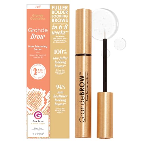 Grande Cosmetics GrandeBROW Brow Enhancing Serum for Fuller, Bolder, Looking Eyebrows - Brow Serum With Vitamins, Peptides, Antioxidants, Amino Acids, Cruelty Free - 4 Month Supply (3 mL)