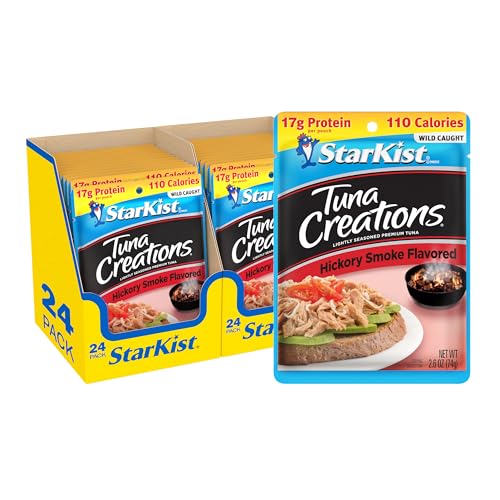 StarKist Tuna Creations Hickory Smoked, 2.6 oz Pouch (24 Pack) Ready to Eat Wild Caught Tuna, g Protein, Calories Per Serving, Gluten Free, Soy Free, Kosher, Perfect for Salads, Keto Meals and Snacks