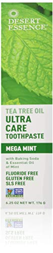 Desert Essence Natural Tea Tree Oil Ultra Care Toothpaste - Mega Mint - 6.25 Oz - Helps Soothe Gums & Reduce Plaque - Freshens Breath & Cleans Teeth - Oral Care - Defends Against Sugar Acids