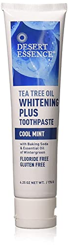 Desert Essence Tea Tree Oil Whitening Plus Toothpaste - 6.25 Oz - Antiseptic Tea Tree Oil - Zinc Citrate - Baking Soda - Freshens Breath - Reduced Plaque - Fluoride Free