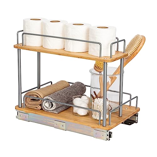 Household Essentials Glidez 2-Tier Sliding Bamboo and Steel Under Sink Organizer