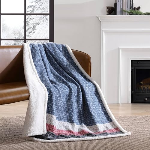 Eddie Bauer - Blanket, Super Soft Reversible Sherpa & Brushed Fleece Bedding, Throw Blankets for Couch, Ideal for Lounging (Fair Isle Midnight)