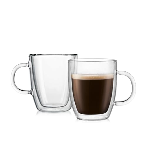 Bodum 10oz Bistro Double Wall Insulated Mug, High-Heat Borosilicate Glass, Set of 2, Clear