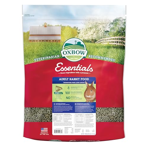 Oxbow Essentials Rabbit Food, Adult, Made with Oxbow Timothy Hay for Rabbit, Pet Pellets with Vitamins & Minerals, Small Animal Pet Products, Bunny Food, Made in USA, High Fiber, 25 lb. bulk bag