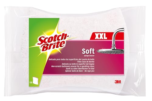 Scotch-Brite Soft XXL Bathroom Scrub Sponge - 1 Piece per Pack - Non-scratch Scourer for Cleaning Bathroom Surfaces such as Glass, Chrome or Ceramic, White
