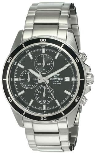 Edifice EFR-526D-1AVUDF Black Analog Dial Silver Stainless Steel Band Men's Watch Solid Band Stop-Watch EX093