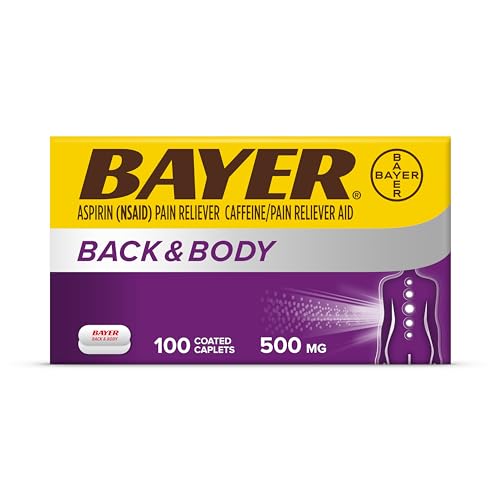 Bayer Back & Body Extra Strength Aspirin, 500mg Coated Tablets, Fast Relief at the Site of Pain, Pain Reliever with 32.5mg Caffeine, 100 Count