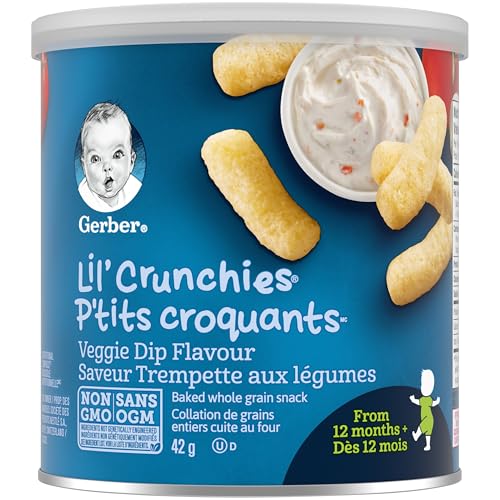 GERBER Lil’ Crunchies Veggie Dip Flavour Toddler Snacks, 6-Pack, 252 g