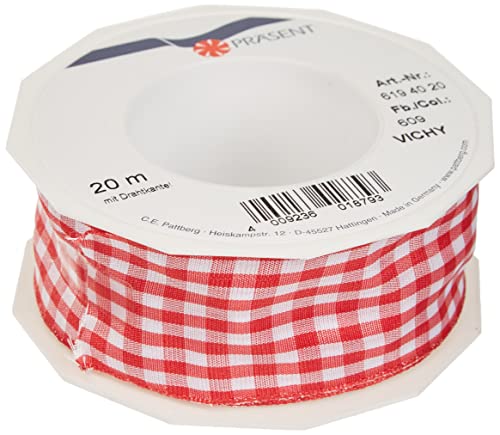 PRÄSENT - Vichy Wired Ribbon Red-White 40 mm width, 20 m length