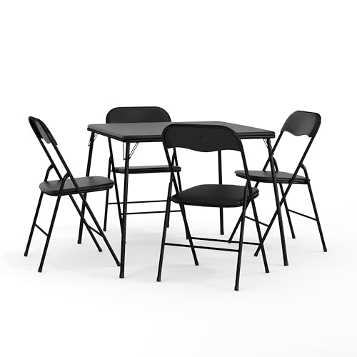 Flash Furniture Madison 5-Piece Folding Card Table and Chairs Set, Portable Event Table and Chairs Set, Black