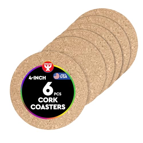 Hygloss Products Natural Cork Coasters - Eco Friendly Absorbent Rounds for Drinks, Trivets, and DIY Crafts, 3mm, 4 Inch,