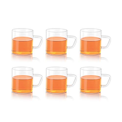 Borosil Vision 6 Pcs Tea n Coffee Borosillicate Glass 190 ml Classic Mug Set | Microwave Safe, Scratch Resistance, Lightweight | for Chai, Green Tea, 