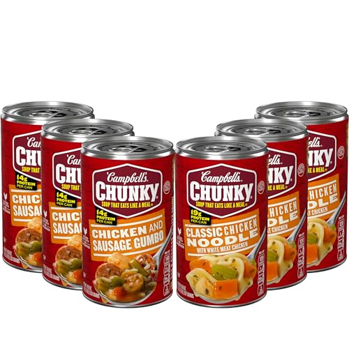 Campbell's Chunky Soup, Classic Chicken Noodle Soup and Chicken and Sausage Gumbo Variety, 18.8 and 18.6 Oz Cans (Case of 6)