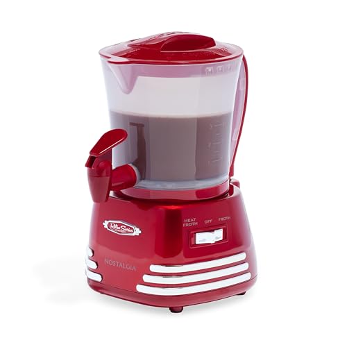 Nostalgia Retro Frother and Hot Chocolate Maker and Dispenser, 32 Oz, for Coffees, Lattes, Cappuccinos, Red