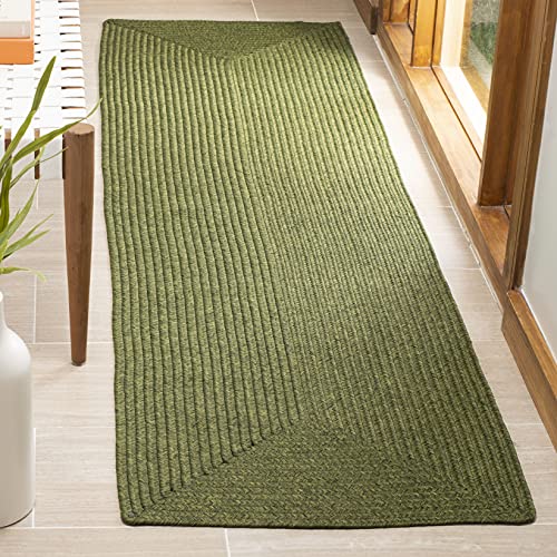 SAFAVIEH Washable Rug Outdoor Braided Collection - 2'3" x 6' Runner, Green, Handmade & Reversible, Non-Shedding & Easy to Clean, Ideal for Patio, Backyard, Mudroom (BRD315A)