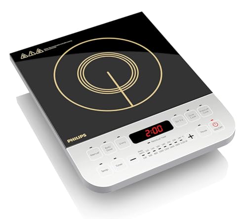 Philips Viva Collection HD4928/01 Induction Cooktop, Black | 2100W | Fast Gas-Free Cooking | No LPG Required | Preset Indian Menus | Crystal Glass Pla