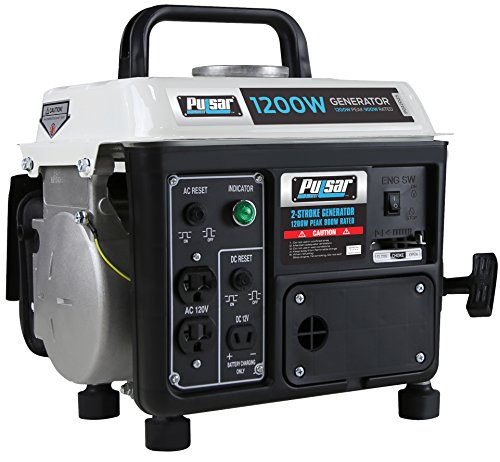 Pulsar 1,200W Carrying Handle, PG1202SA Gas-Powered Portable Generator, 1200W, Black/White