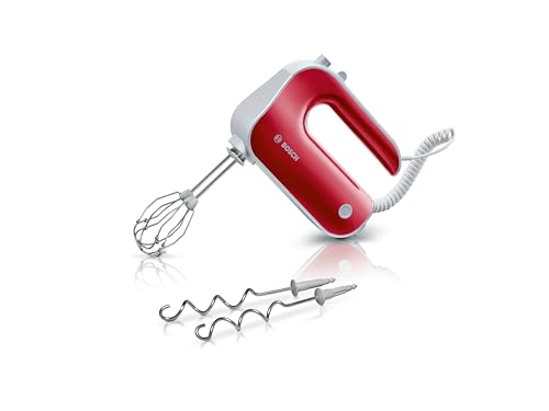 (-49%) Bosch Handrührgerät, 2 Rührbesen, 2 Edelstahl-Knethaken, spülmaschinenfest, 5 Stufen plus Turbostufe, leicht, 500 W, farbig, dunkelrot/silber, MFQ40303