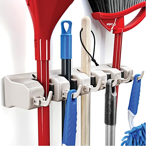 Home-it Mop and Broom Holder Wall Mount Garden Tool Storage Tool Rack Storage & Organization for the Home Plastic Hanger for Closet Garage Organizer (5-position)