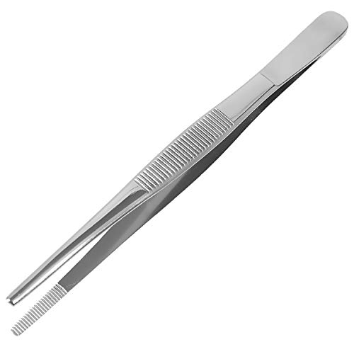 MABIS Stainless Steel Dressing Forceps, 5.5 Inch Serrated Thumb Forceps for Medical, Veterinary, First Aid, Lab, and Precision Tasks, Strong Grip