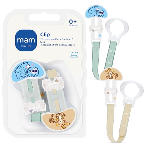 MAM Pacifier Clips (2 Clips), Clips for Pacifiers with Fasteners and Flexible Rings, Pacifier Clips for Boys, Designs May Vary