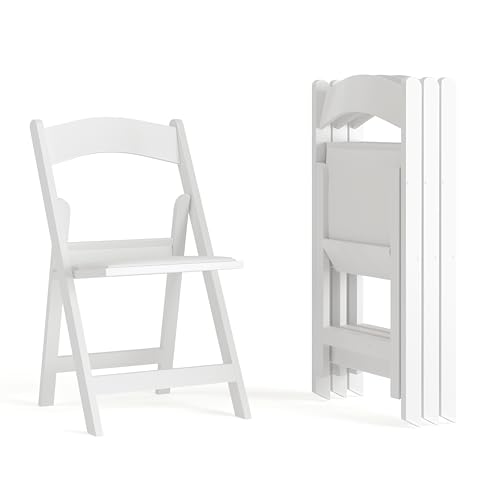 Flash Furniture Hercules Series Folding Chair - White Resin - Set of 4 800LB Weight Capacity Comfortable Event Chair - Light Weight Folding Chair