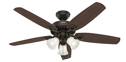 Hunter 52 inch Indoor Ceiling Fan with LED Lights - Bronze Ceiling Fan with Pull Chain, For Bedroom or Living Room, Standard Mount, No Remote, 5 Blades, Includes Bulbs - Builder Plus 53238, New Bronze